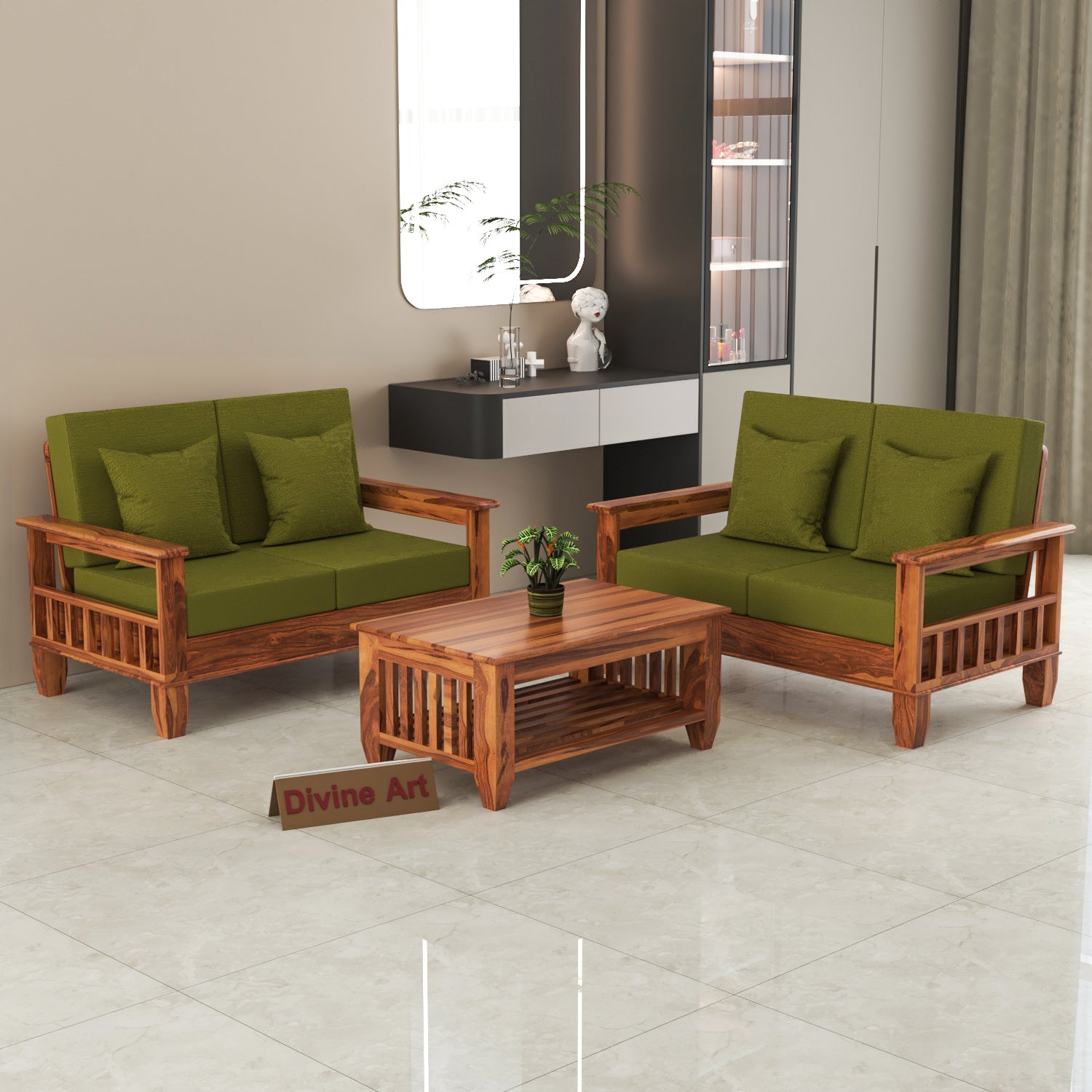 Solid Sheesham Wood 4 Seater Wooden Sofa for Living Room