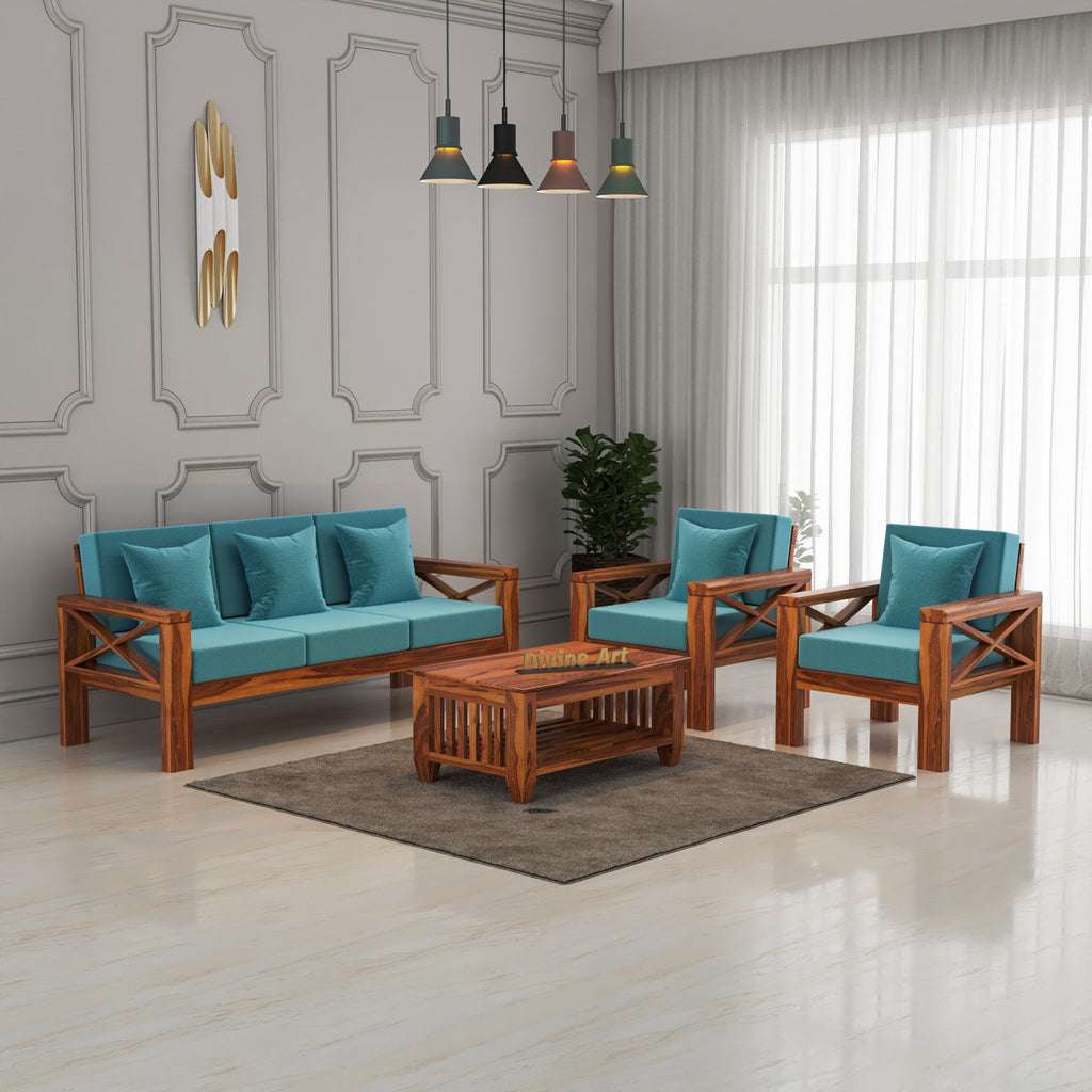 Boston Sheesham Wood 5 Seater Sofa Set | Natural Finish