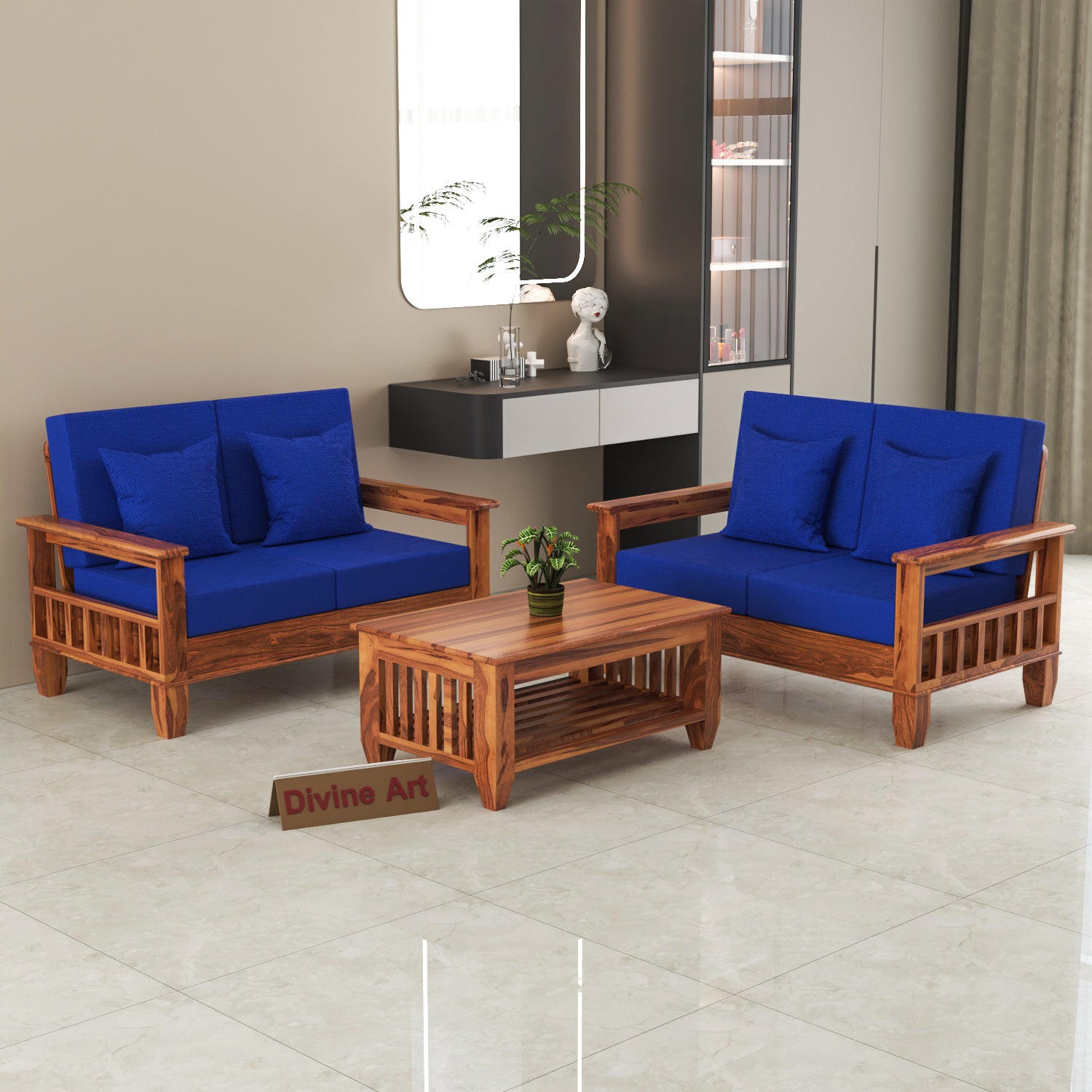 Solid Sheesham Wood 4 Seater Wooden Sofa for Living Room