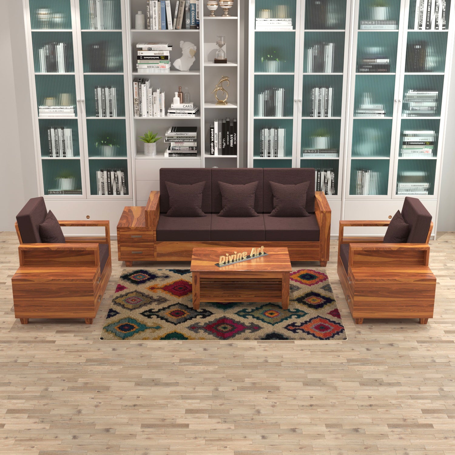 Auralis Solid Sheesham Wood 3+1+1 Sofa Set with Side Drawers | 3 Years Warranty