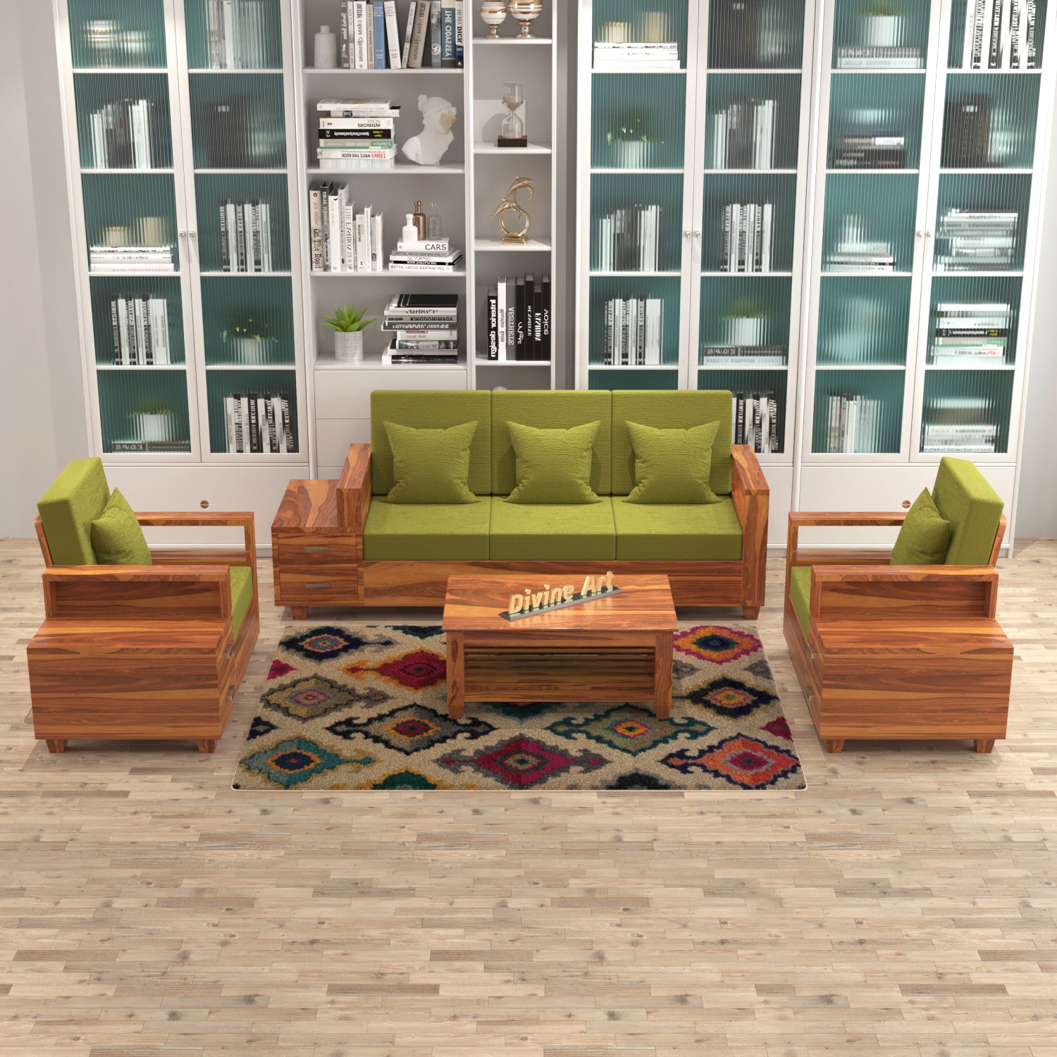 Auralis Solid Sheesham Wood 3+1+1 Sofa Set with Side Drawers | 3 Years Warranty