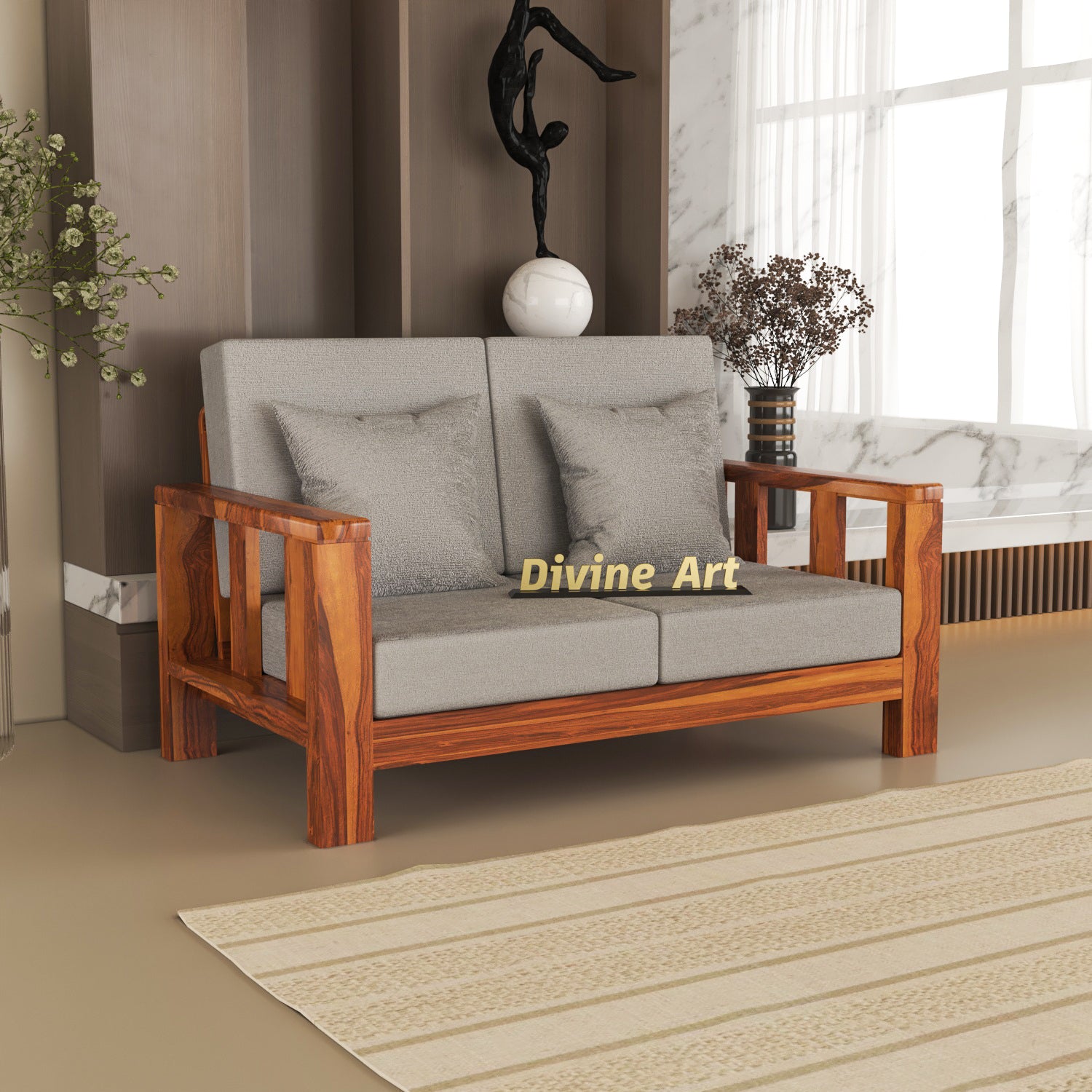 Zevion Sheesham Wooden 2 Seater Sofa | Natural Finish