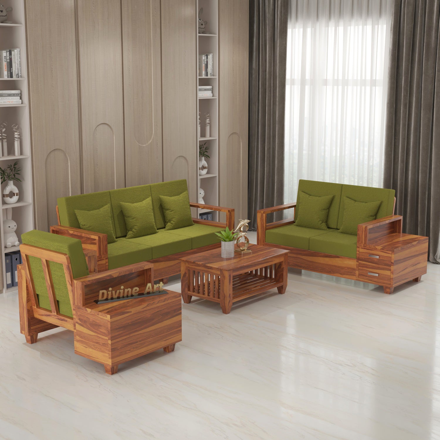 Premium Solid Sheesham Wood 6 Seater Sofa Set with Storage | Natural Finish