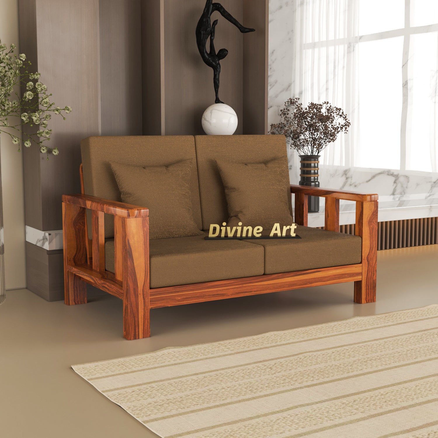 Zevion Sheesham Wooden 2 Seater Sofa | Natural Finish