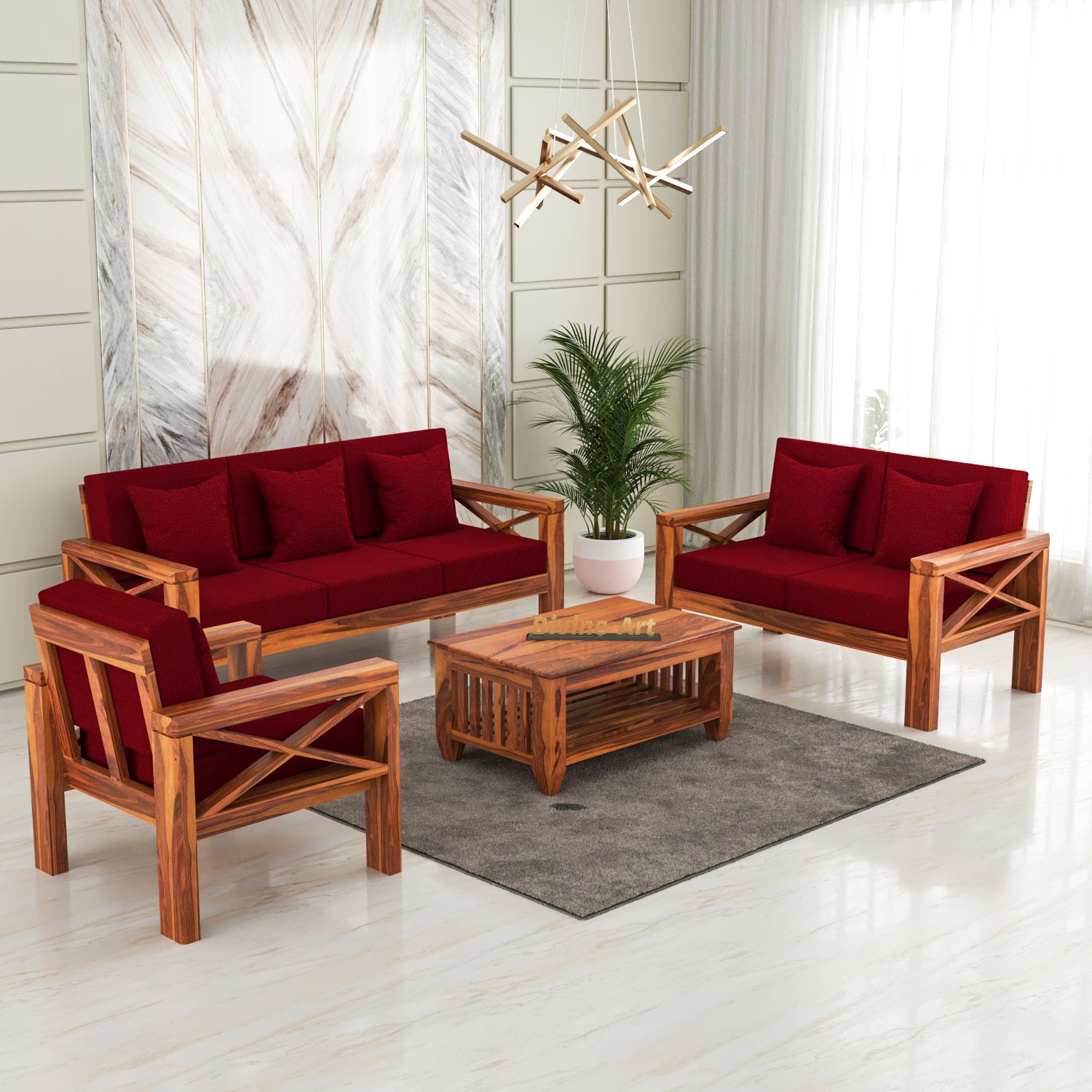 Alexandria Sheesham Wood 6 Seater Sofa Set | Natural Finish