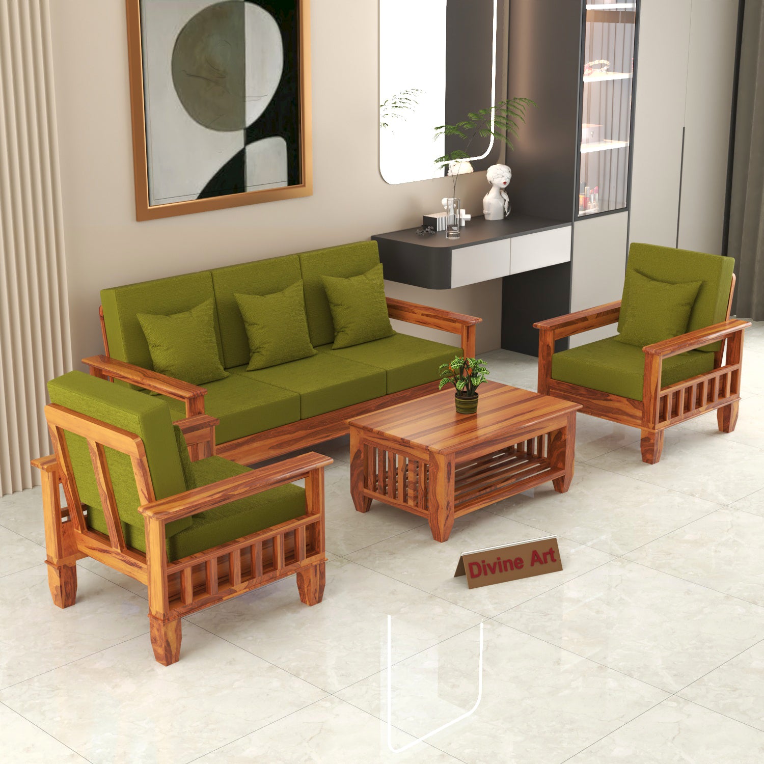 Premium Solid Sheesham Wood 5 Seater Wooden Sofa Set | Natural Finish