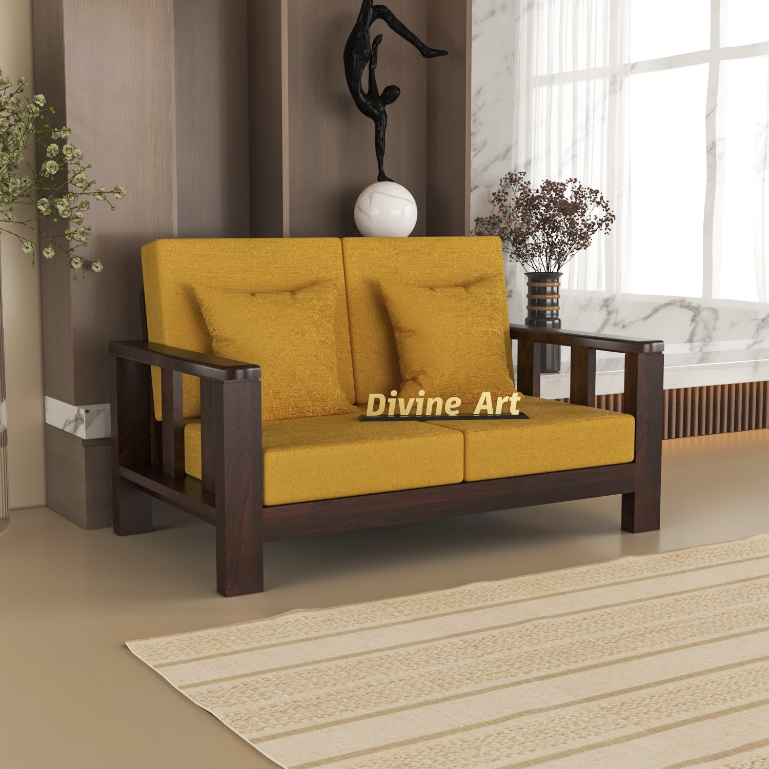 Zevion Sheesham Wooden 2 Seater Sofa | Walnut Finish