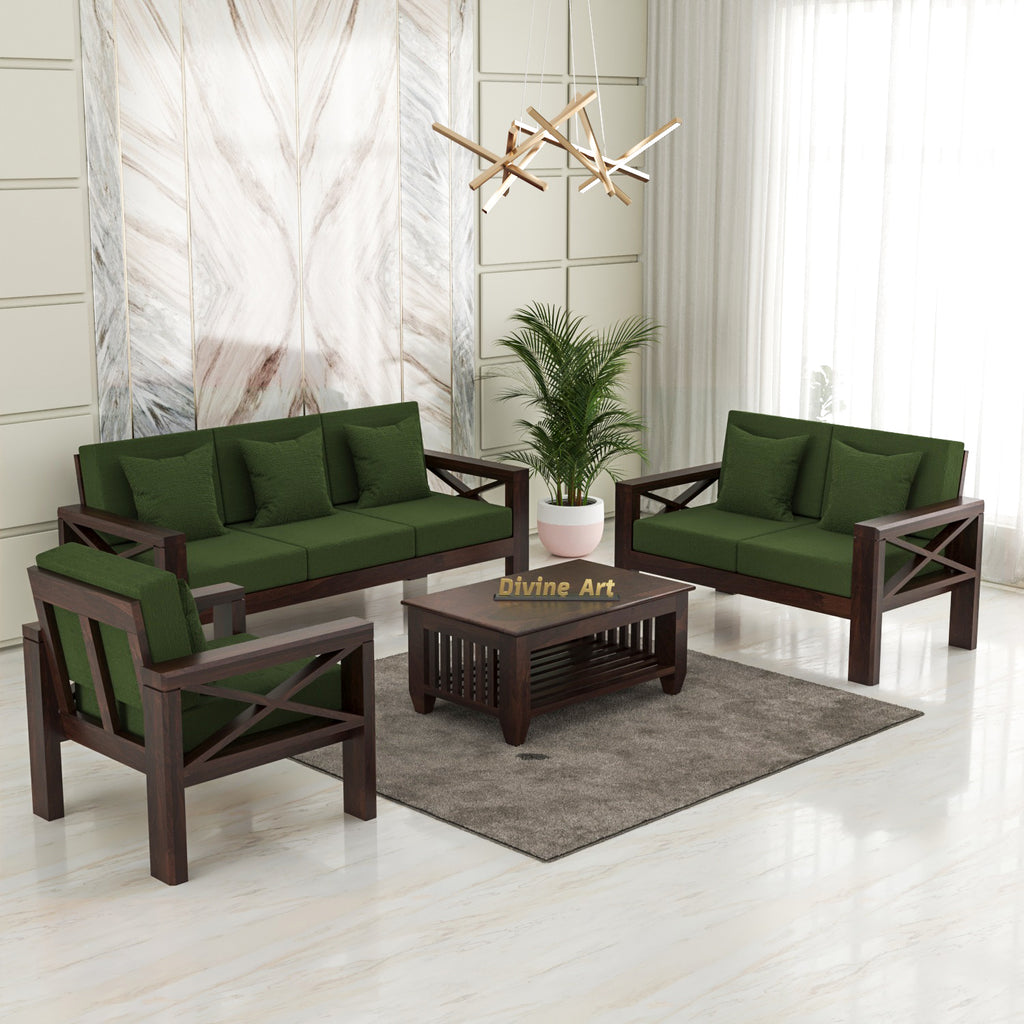 Alexandria Sheesham Wood 6 Seater Sofa Set | Walnut Finish