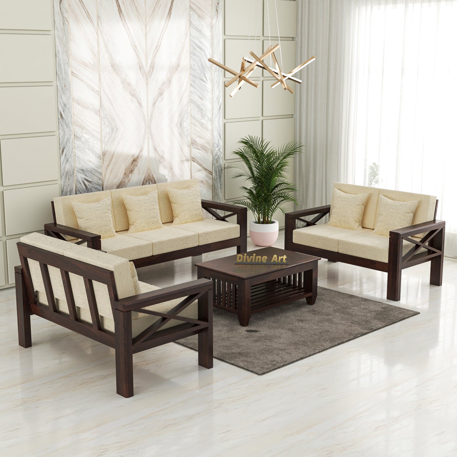 Moscow Solid Wood 7 Seater Sofa Set | Walnut Finish