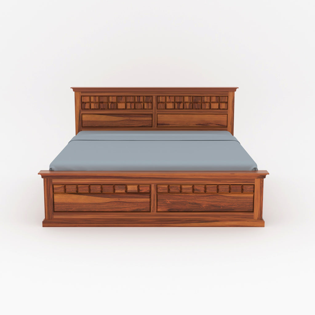 Zoryn Solid Sheesham Wood King Size Bed with Storage