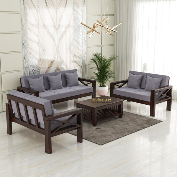 Moscow Solid Wood 7 Seater Sofa Set | Walnut Finish