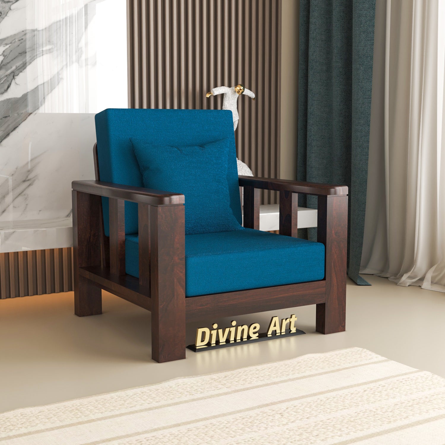 Single Seater Sofa Chair in Solid Sheesham Wood– Walnut Finish