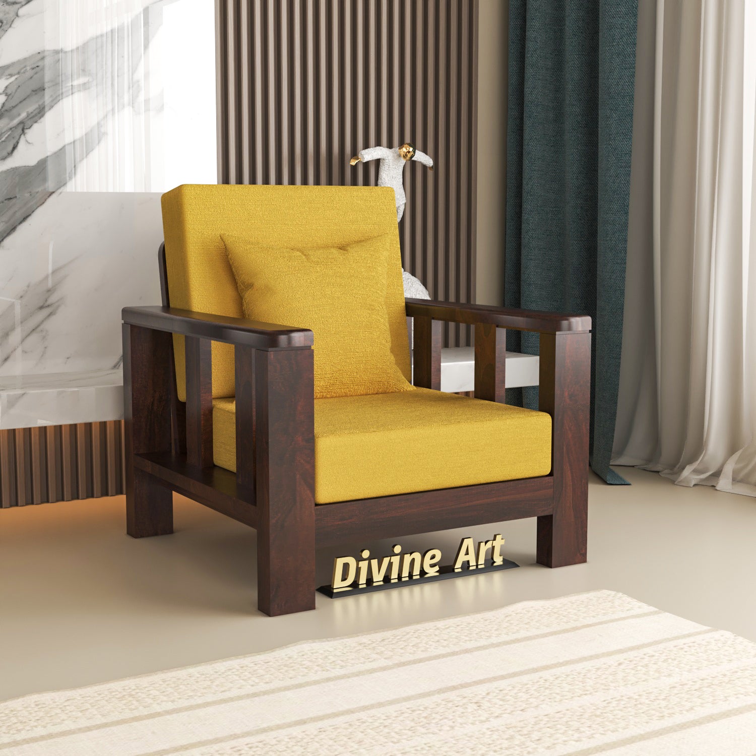 Single Seater Sofa Chair in Solid Sheesham Wood– Walnut Finish