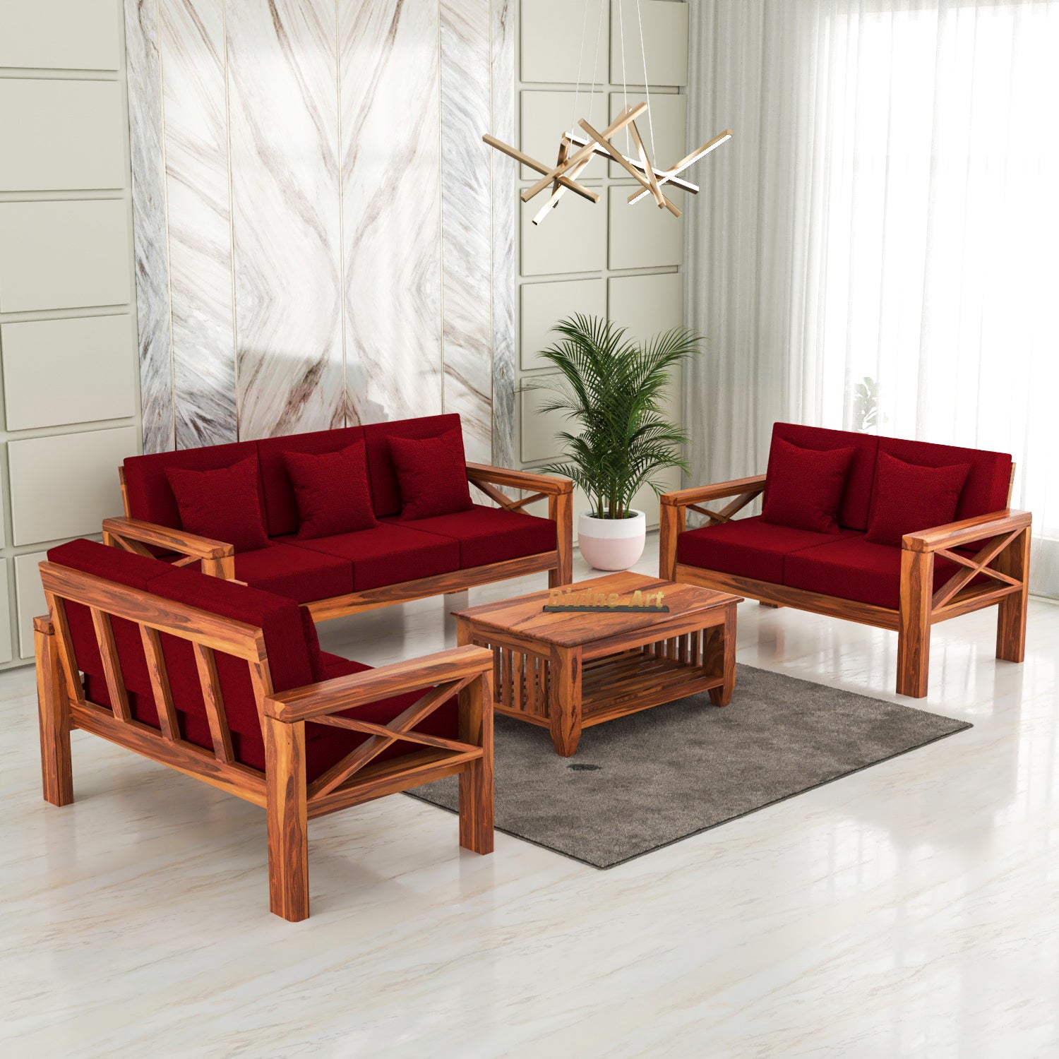 Moscow Solid Wood 7 Seater Sofa Set | Natural Finish