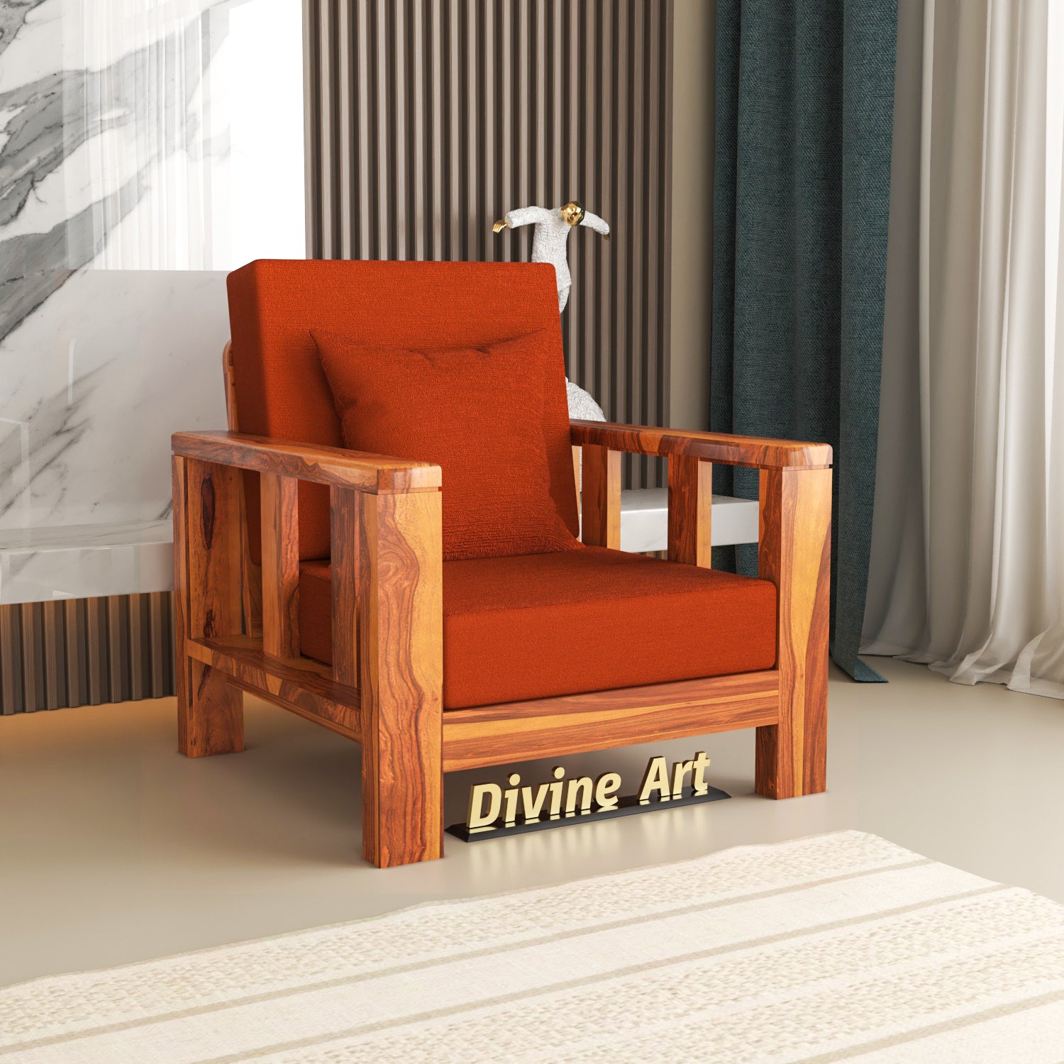 Solid Sheesham Wood Single Seater Sofa Chair – Natural Finish