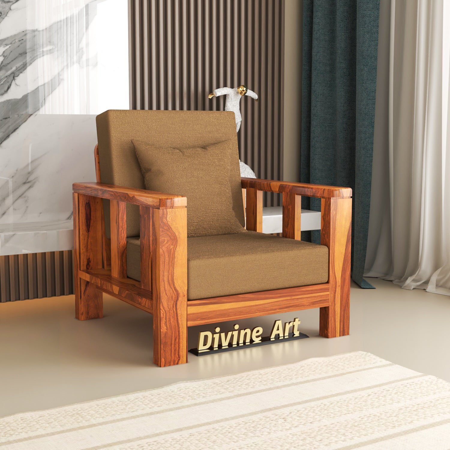 Solid Sheesham Wood Single Seater Sofa Chair – Natural Finish