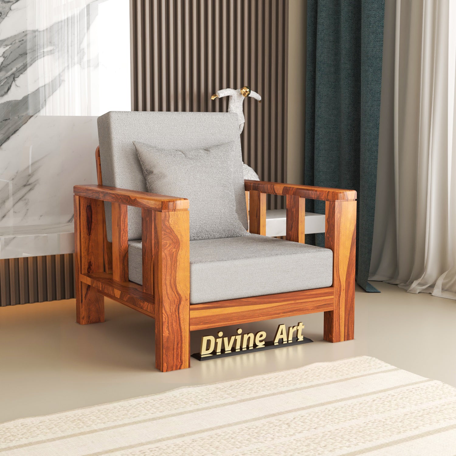 Solid Sheesham Wood Single Seater Sofa Chair – Natural Finish