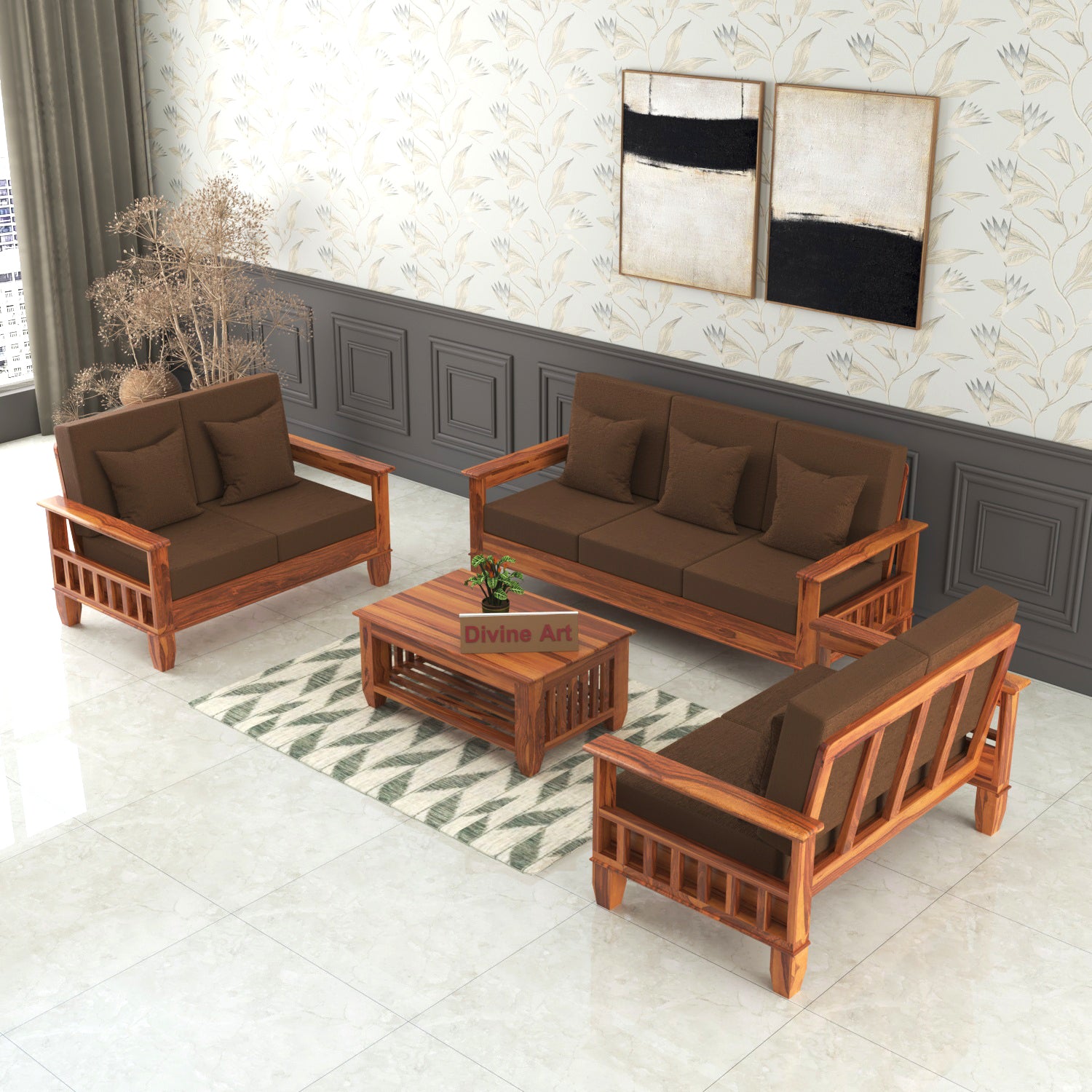 Premium Solid Sheesham Wood 7 Seater Wooden Sofa Set | NaturalFinish