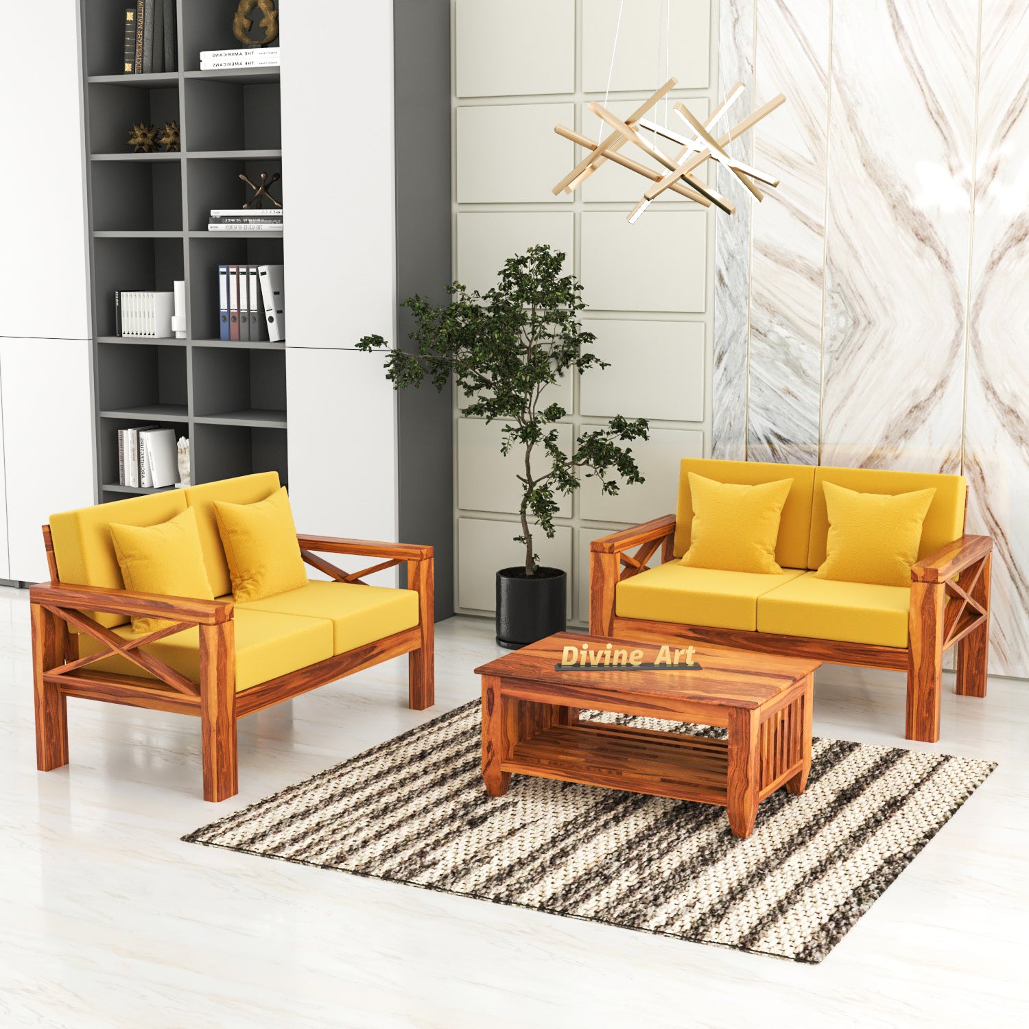 Lumora Sheesham Wood 4 Seater Sofa Set | Natural Finish