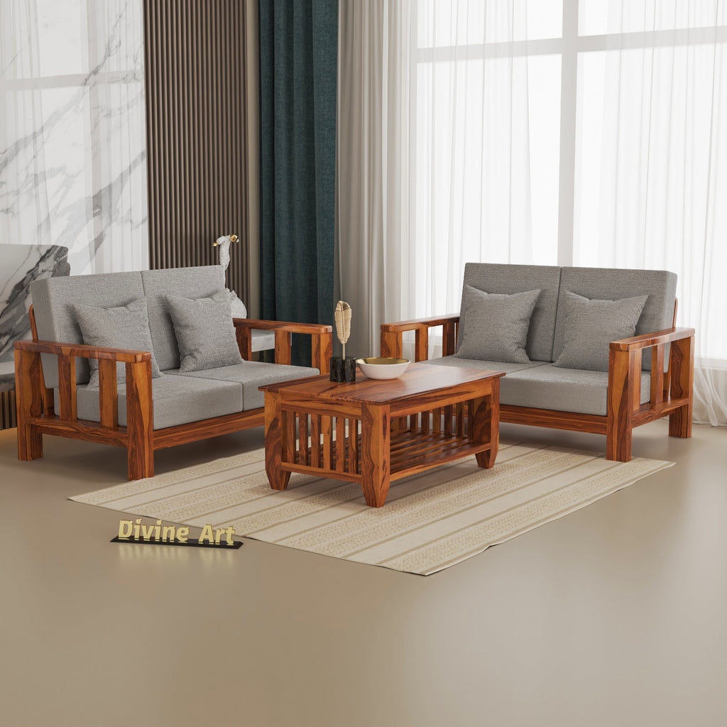 Solid Sheesham Wood 4 Seater Sofa – Natural Finish
