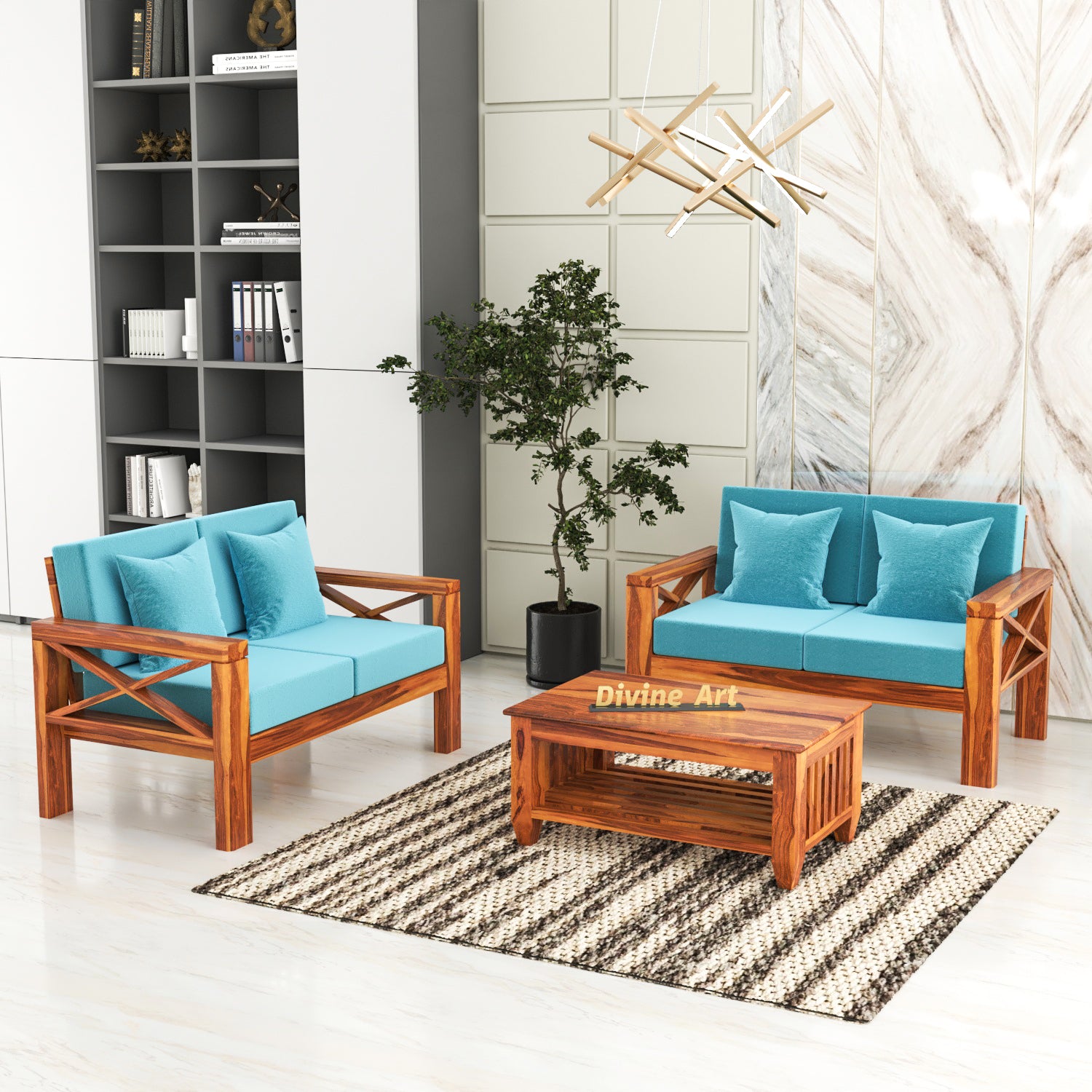 Lumora Sheesham Wood 4 Seater Sofa Set | Natural Finish