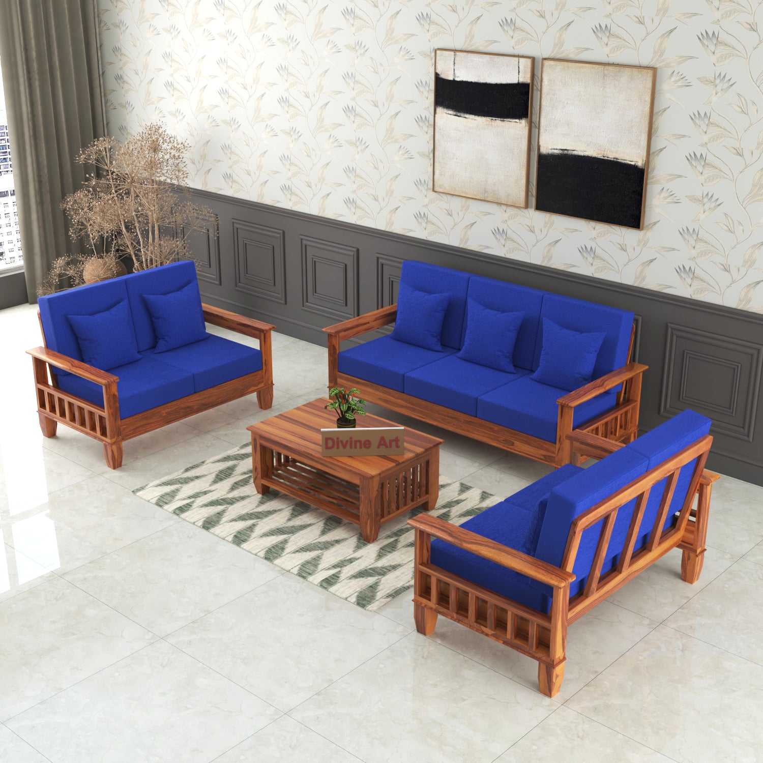 Premium Solid Sheesham Wood 7 Seater Wooden Sofa Set | NaturalFinish