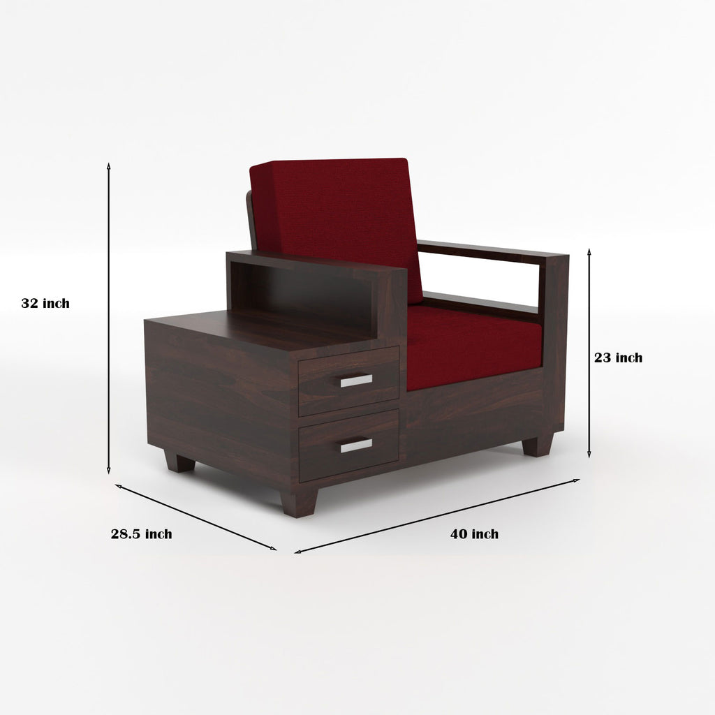 Colaba Sheesham Wood 1 Seater Sofa with Side Box Drawer | Walnut Finish