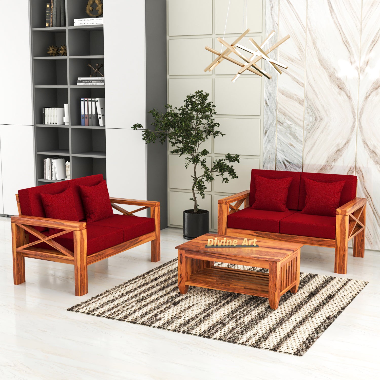 Lumora Sheesham Wood 4 Seater Sofa Set | Natural Finish