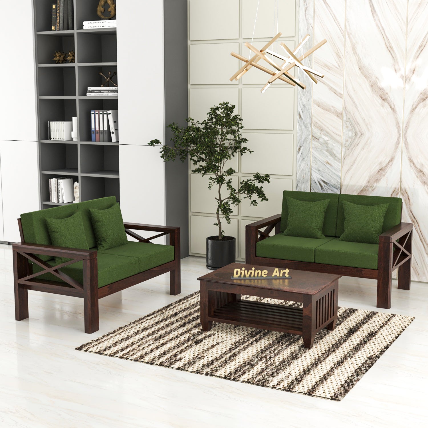 Lumora Sheesham Wood 4 Seater Sofa Set | Walnut Finish