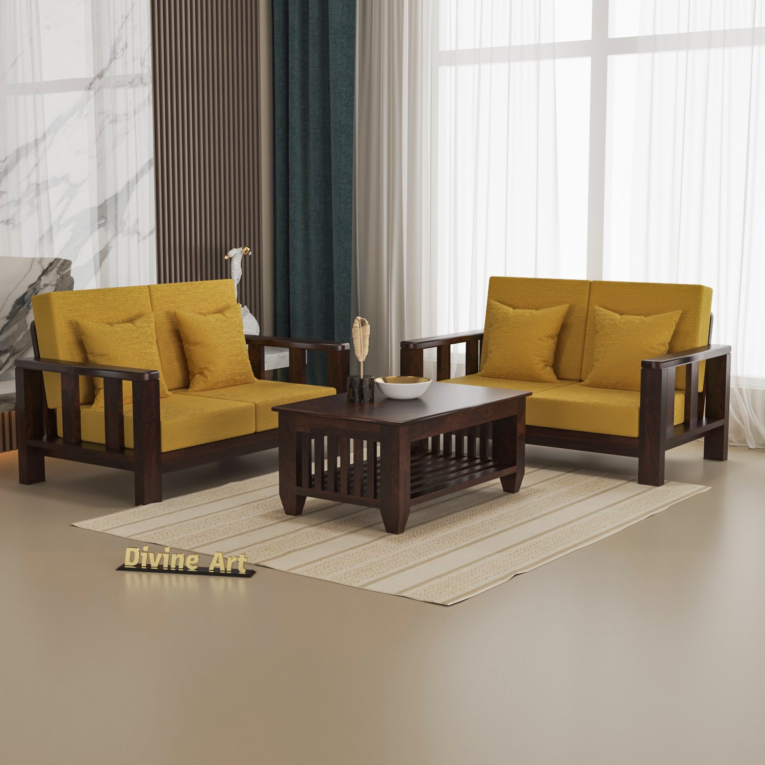 Solid Sheesham Wood 4 Seater Sofa – Walnut Finish