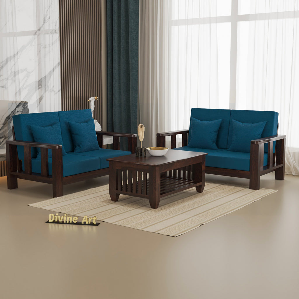 Solid Sheesham Wood 4 Seater Sofa – Walnut Finish