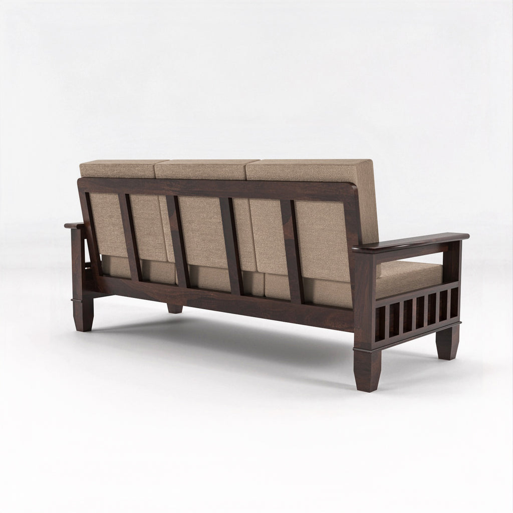 Solid Sheesham Wood 3 Seater Sofa – Walnut Finish