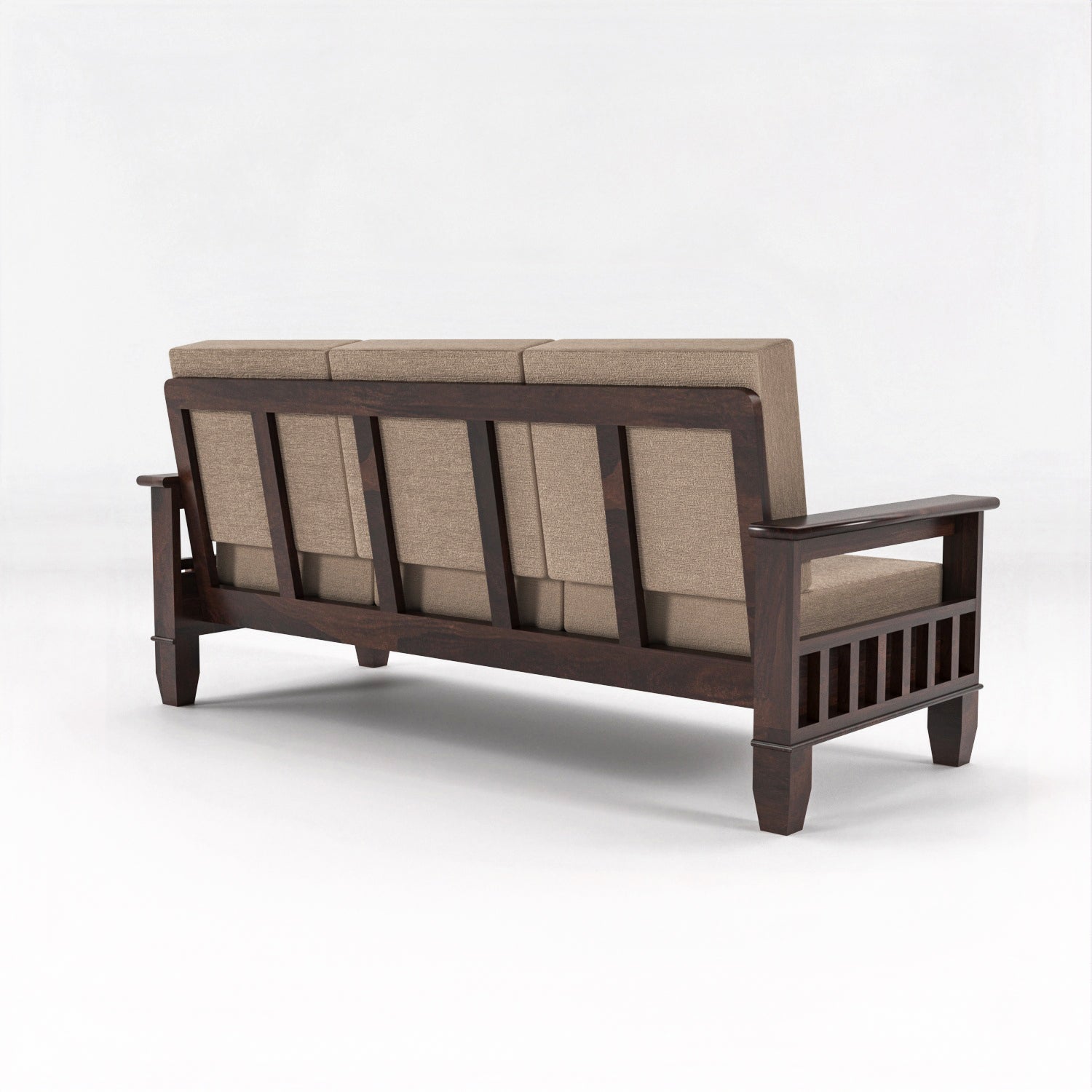 Solid Sheesham Wood 3 Seater Sofa – Walnut Finish