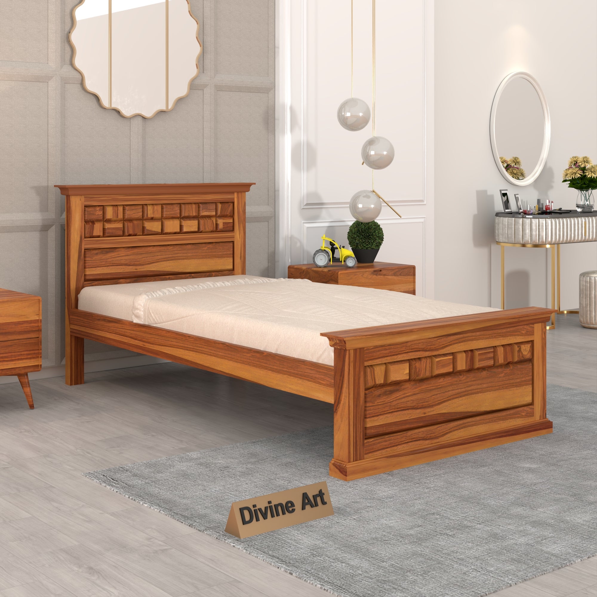 Solid Sheesham Wood Single Bed without storage