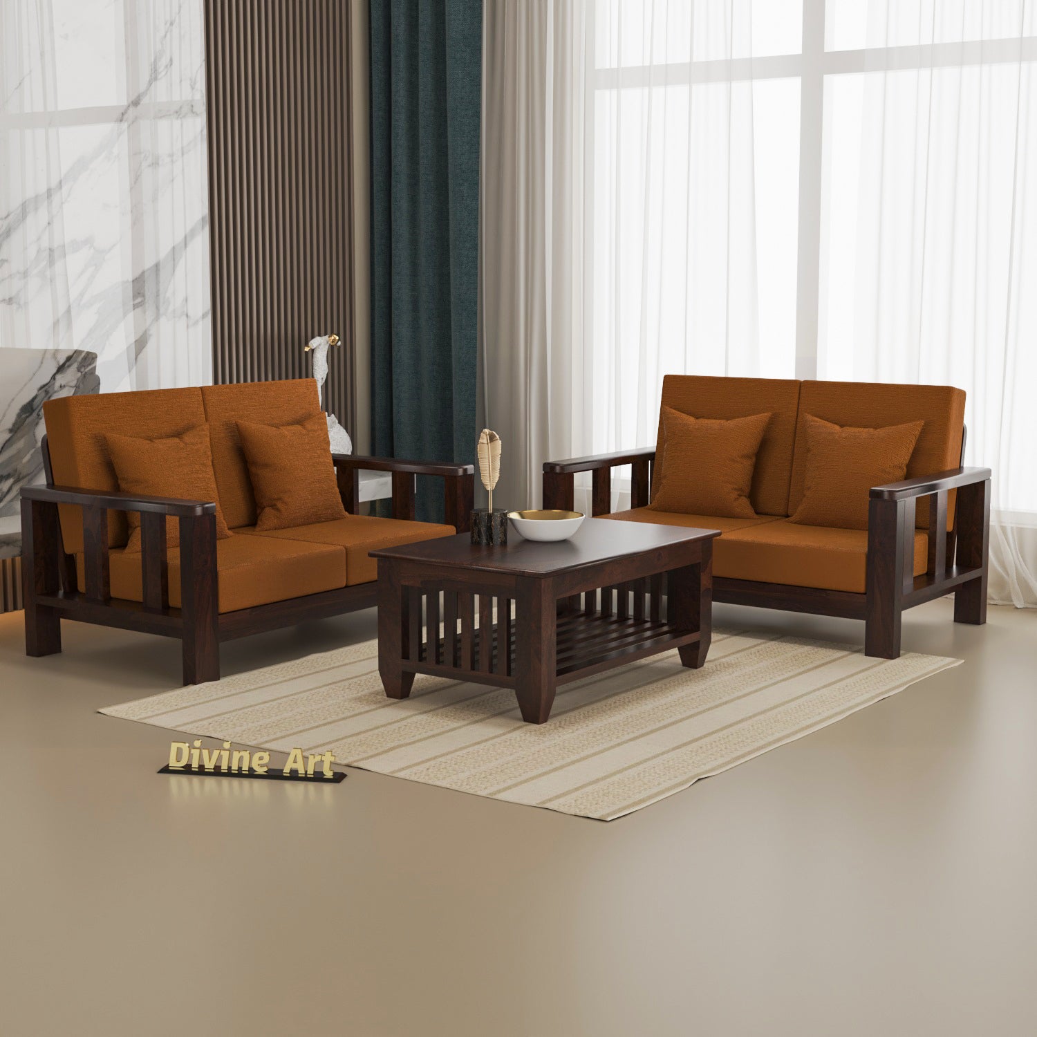 Solid Sheesham Wood 4 Seater Sofa – Walnut Finish