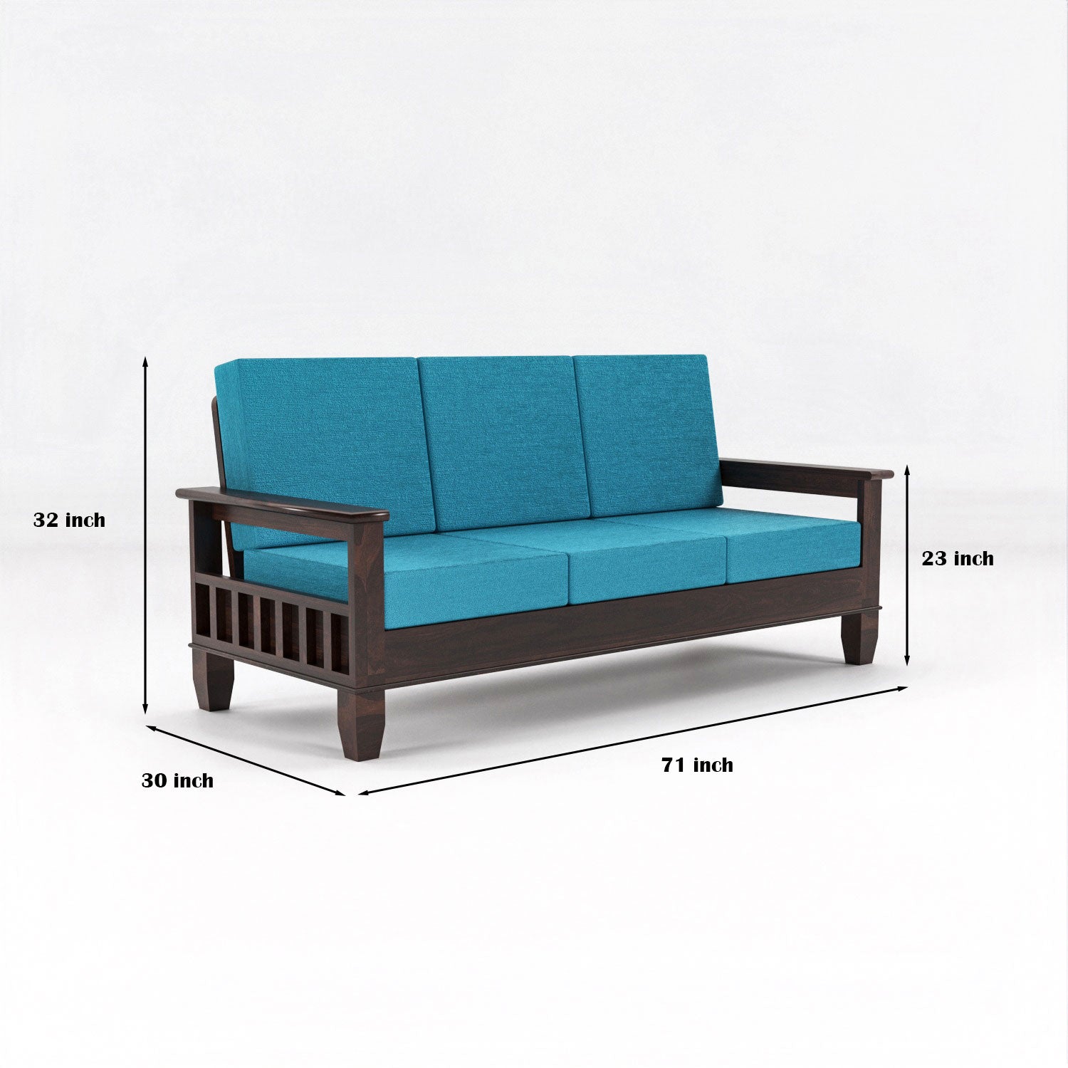 Solid Sheesham Wood 3 Seater Sofa – Walnut Finish