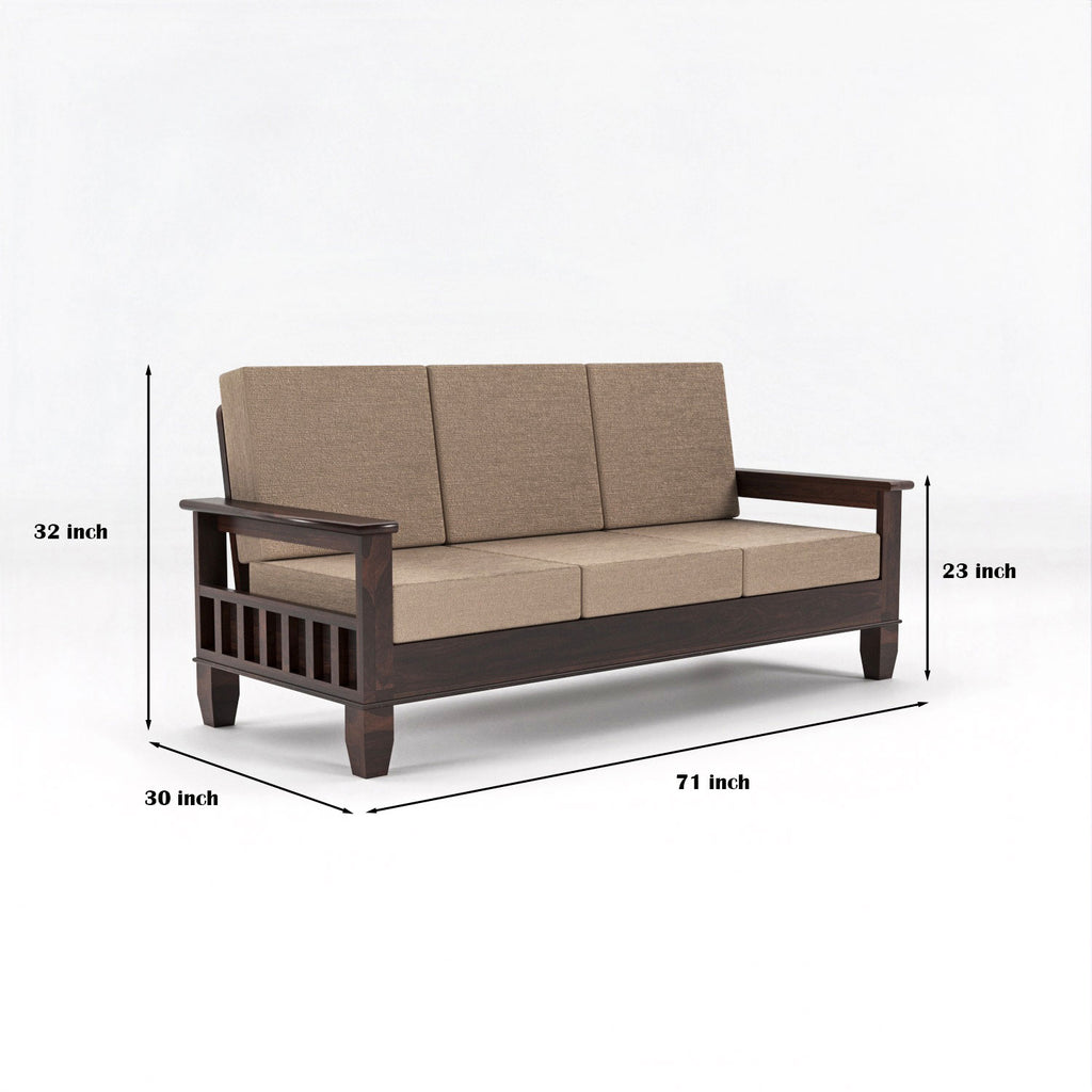 Solid Sheesham Wood 3 Seater Sofa – Walnut Finish