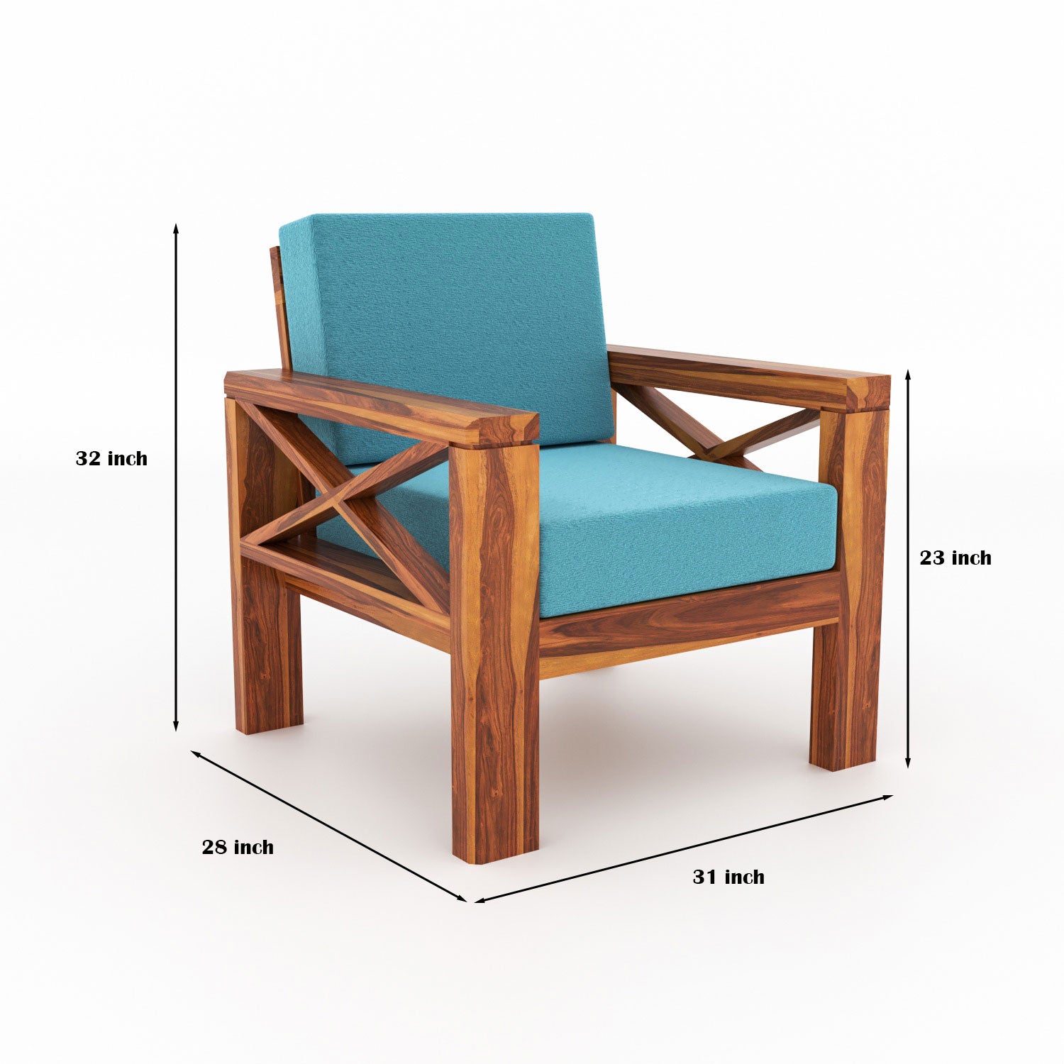 Drivora Sheesham Wood 1 Seater Sofa | Walnut Finish