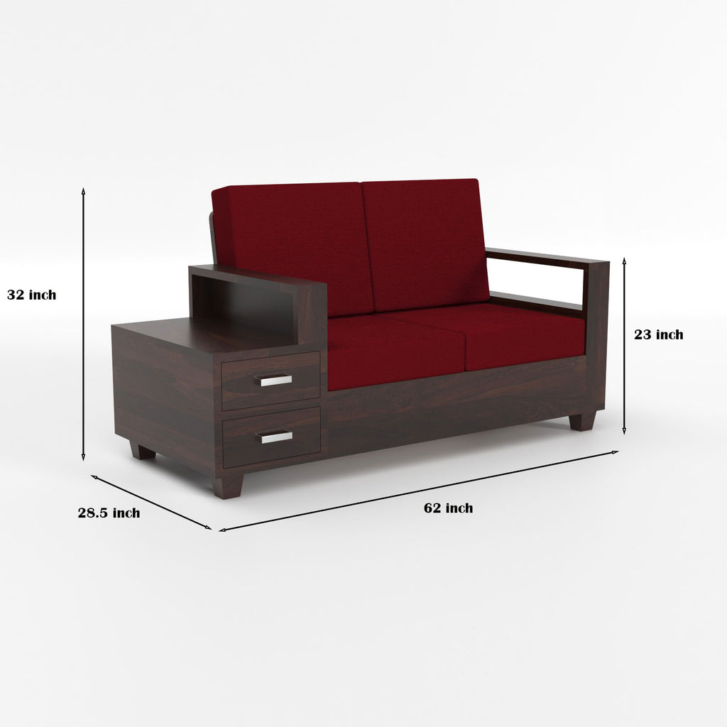 Solid Sheesham Wood 4 Seater Sofa with Side Storage – Walnut Finish