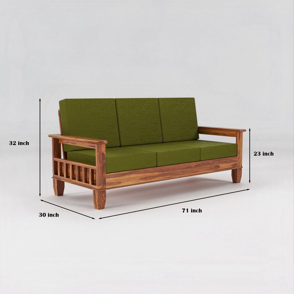 Solid Sheesham Wood 3 Seater Sofa  For Livingroom– NaturalFinish