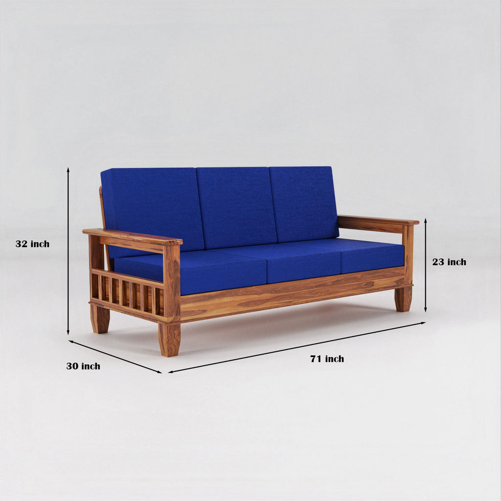 Solid Sheesham Wood 3 Seater Sofa  For Livingroom– NaturalFinish