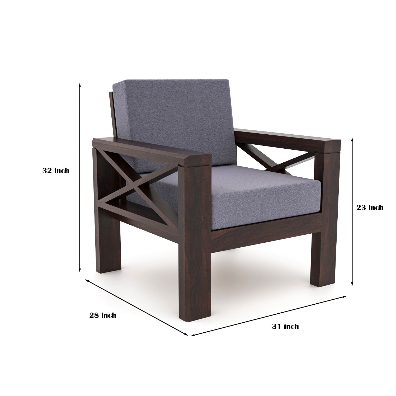 Alexandria Sheesham Wood 6 Seater Sofa Set | Walnut Finish