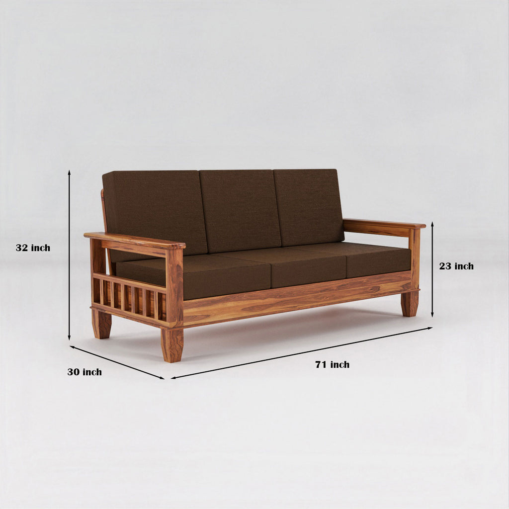 Solid Sheesham Wood 3 Seater Sofa  For Livingroom– NaturalFinish