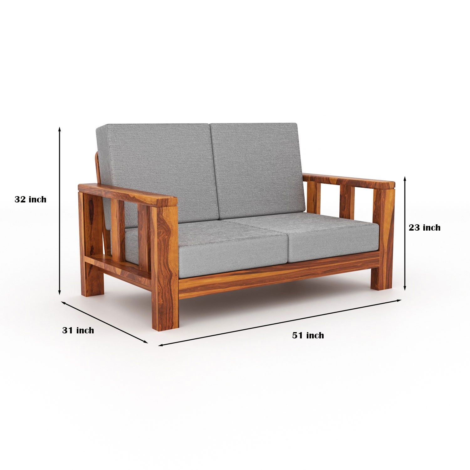 Zevion Sheesham Wooden 2 Seater Sofa | Natural Finish