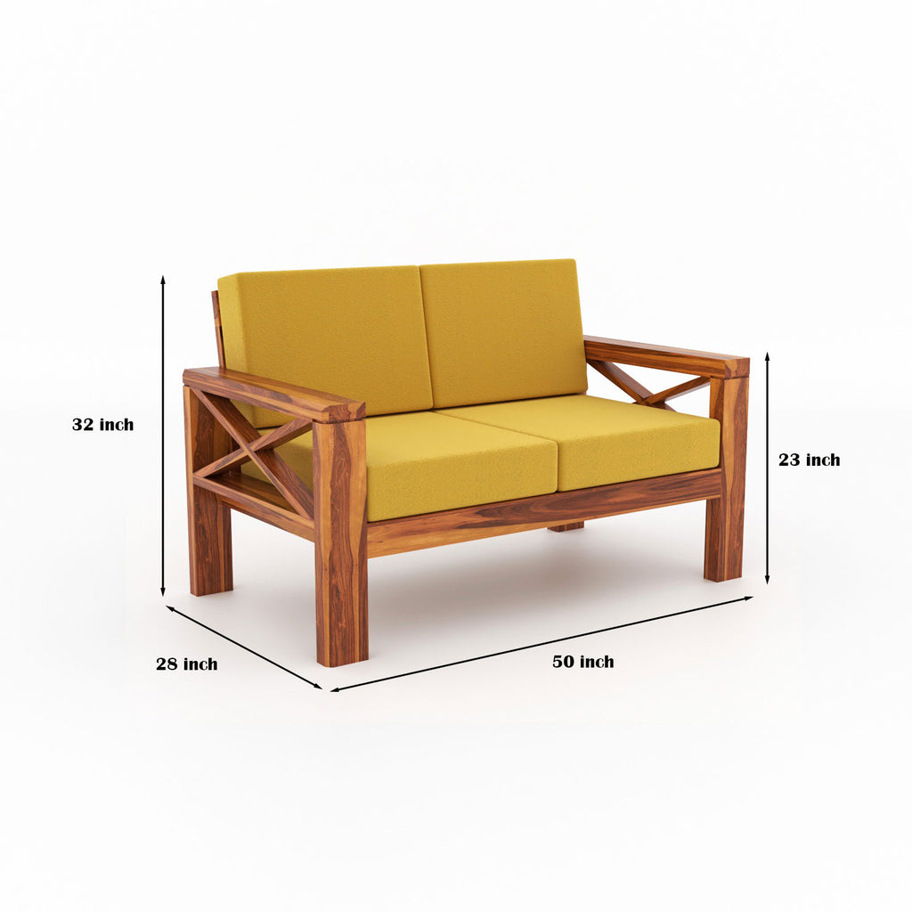 Elantra Sheesham Wood 2 Seater Sofa | Natural Finish