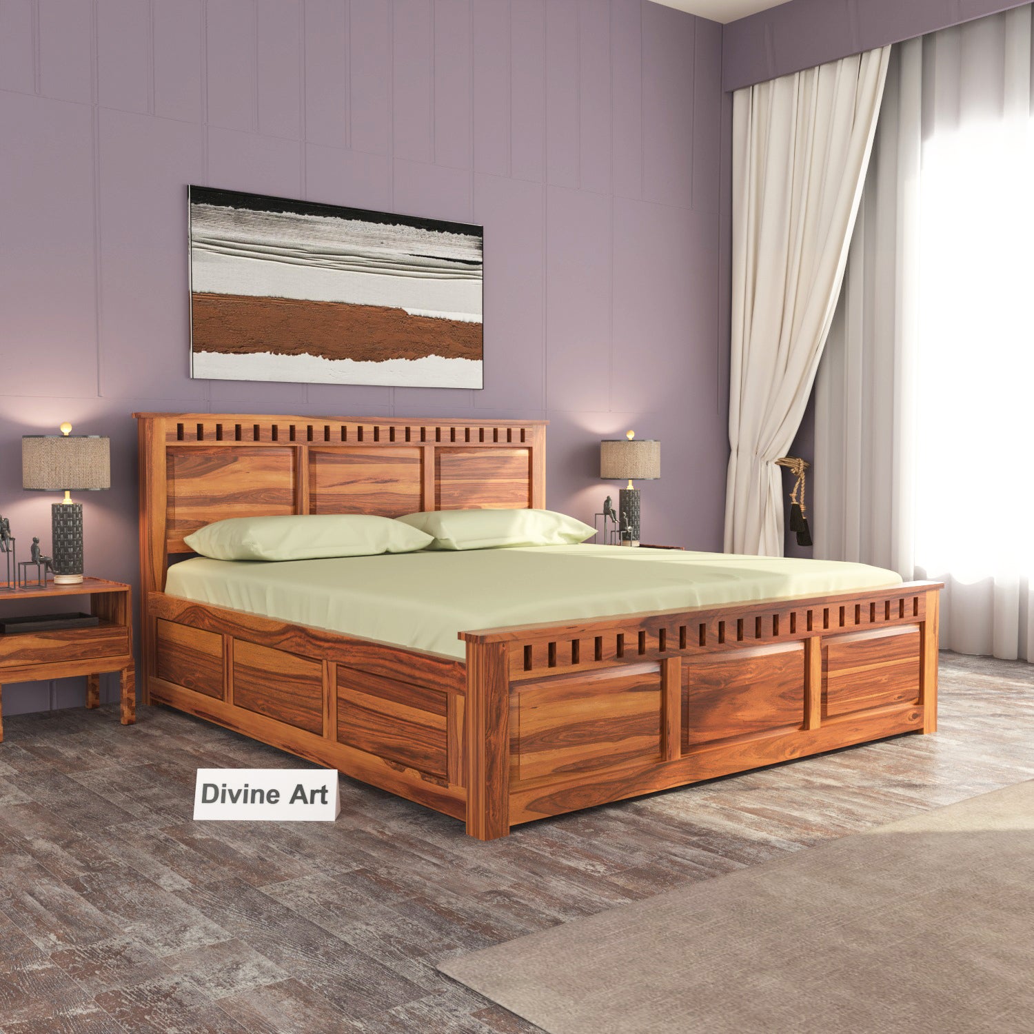 Vireth Solid Sheesham Wood Queen Size Bed with Storage