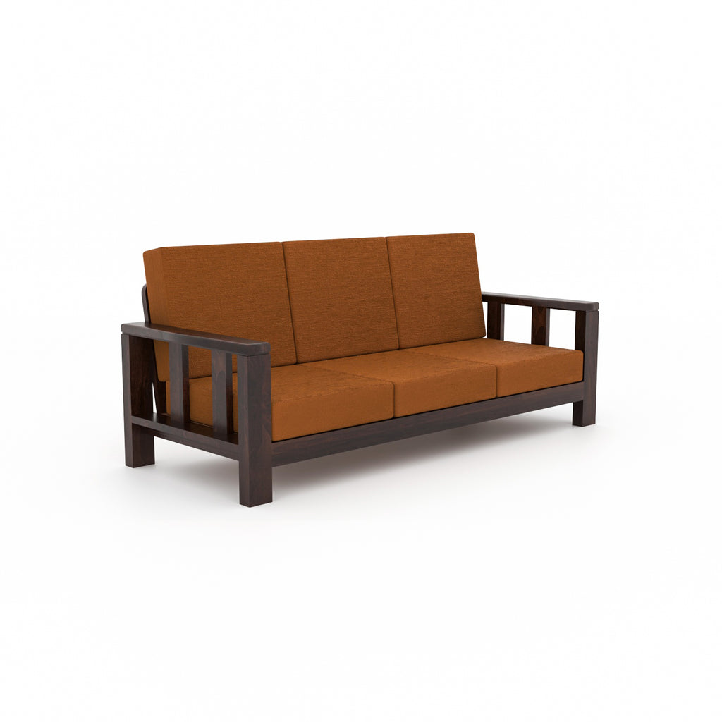 Premium Solid Sheesham Wood 6 Seater Wooden Sofa Set (3+2+1) | Walnut Finish