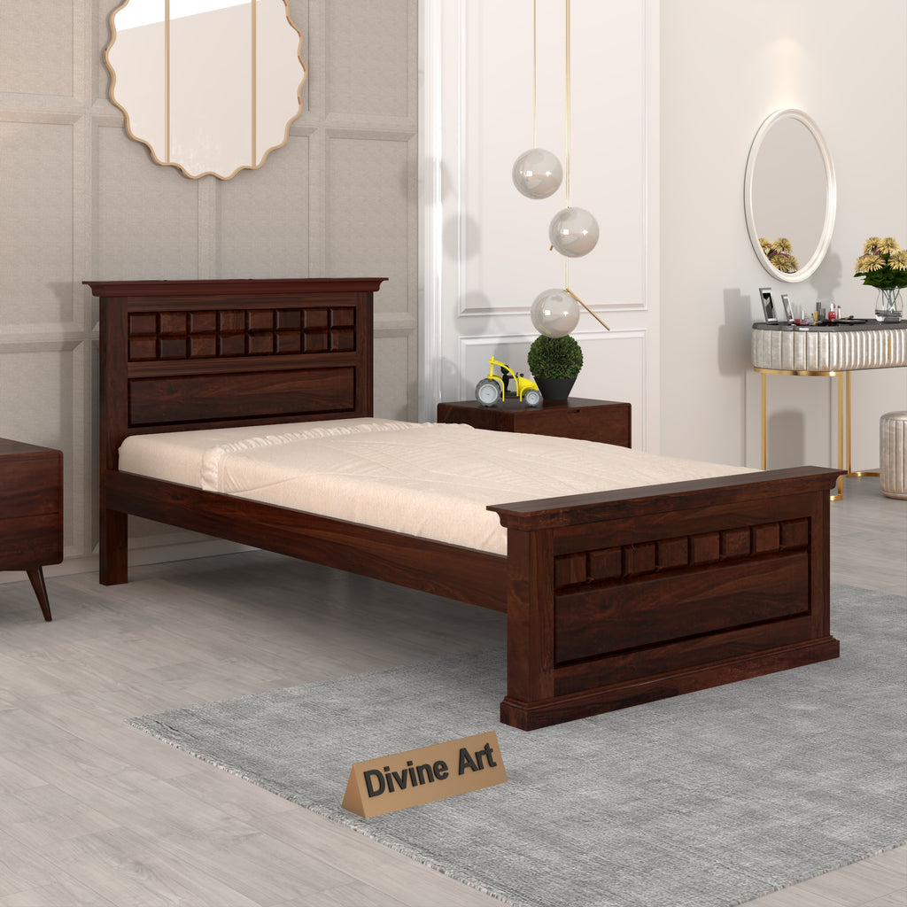 Solid Sheesham Wood Single Bed without storage