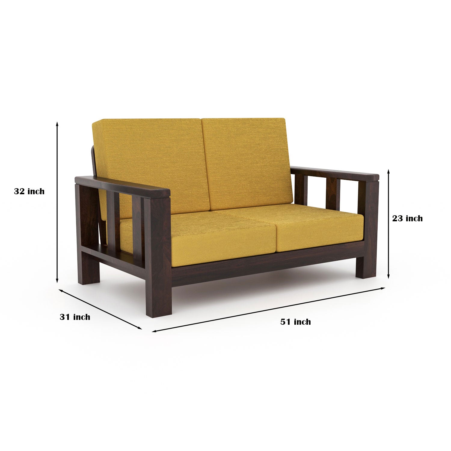 Solid Sheesham Wood 4 Seater Sofa – Walnut Finish