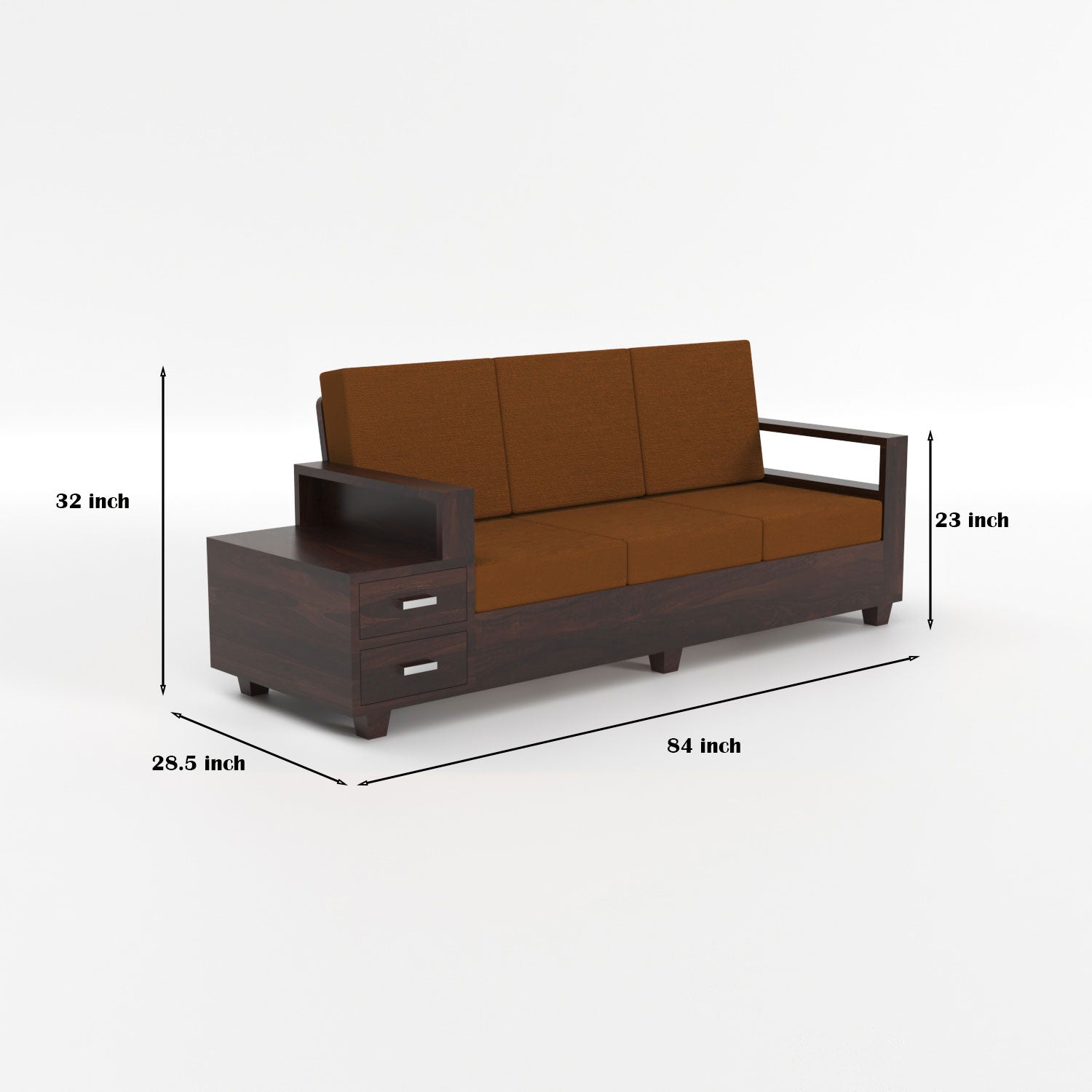 Solid Sheesham Wood 7 Seater Wooden Sofa Set with Side Drawer